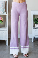 First Love Women's Contrast Ribbed Knit Pants - Trendy & Comfortable